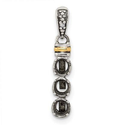 Sterling Silver Antiqued w/14k 3-stone w/Diamond Mothers Pendant Semi-Mount