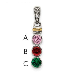 Sterling Silver Antiqued w/14k 3-stone w/Diamond Mothers Pendant Semi-Mount