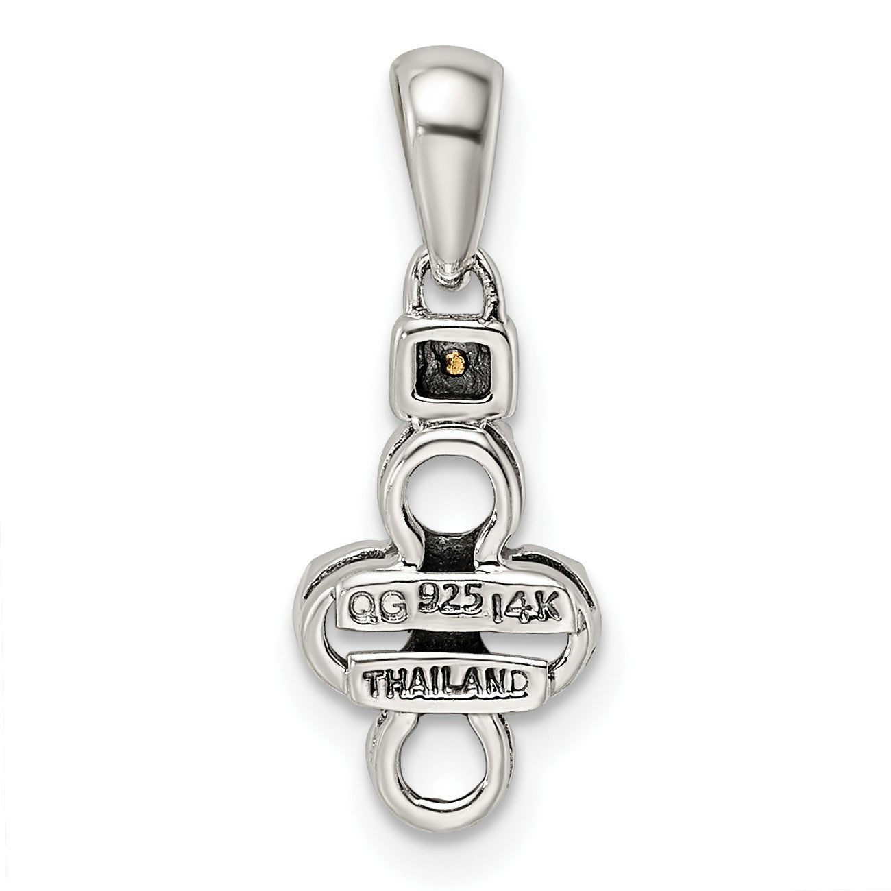 Sterling Silver Antiqued w/14k 4-stone w/Diamond Mothers Pendant Semi-Mount