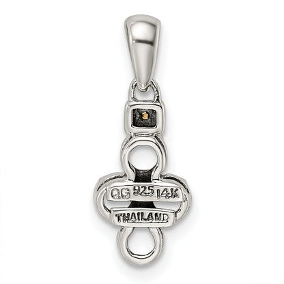 Sterling Silver Antiqued w/14k 4-stone w/Diamond Mothers Pendant Semi-Mount