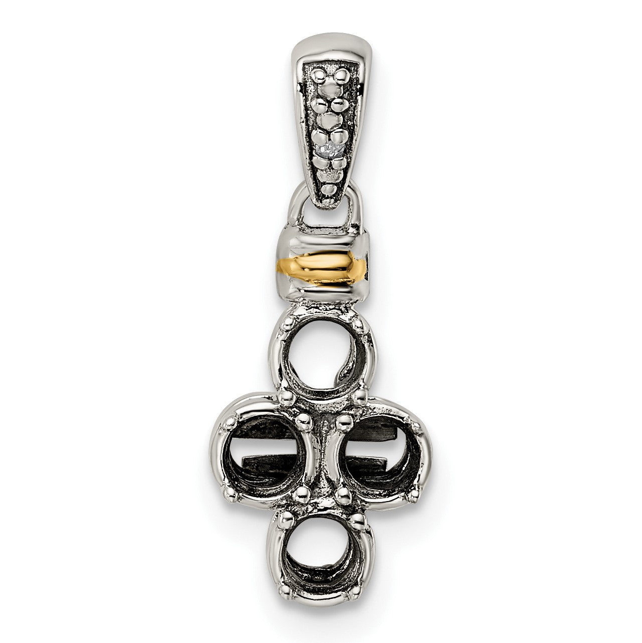 Sterling Silver Antiqued w/14k 4-stone w/Diamond Mothers Pendant Semi-Mount