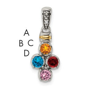 Sterling Silver Antiqued w/14k 4-stone w/Diamond Mothers Pendant Semi-Mount