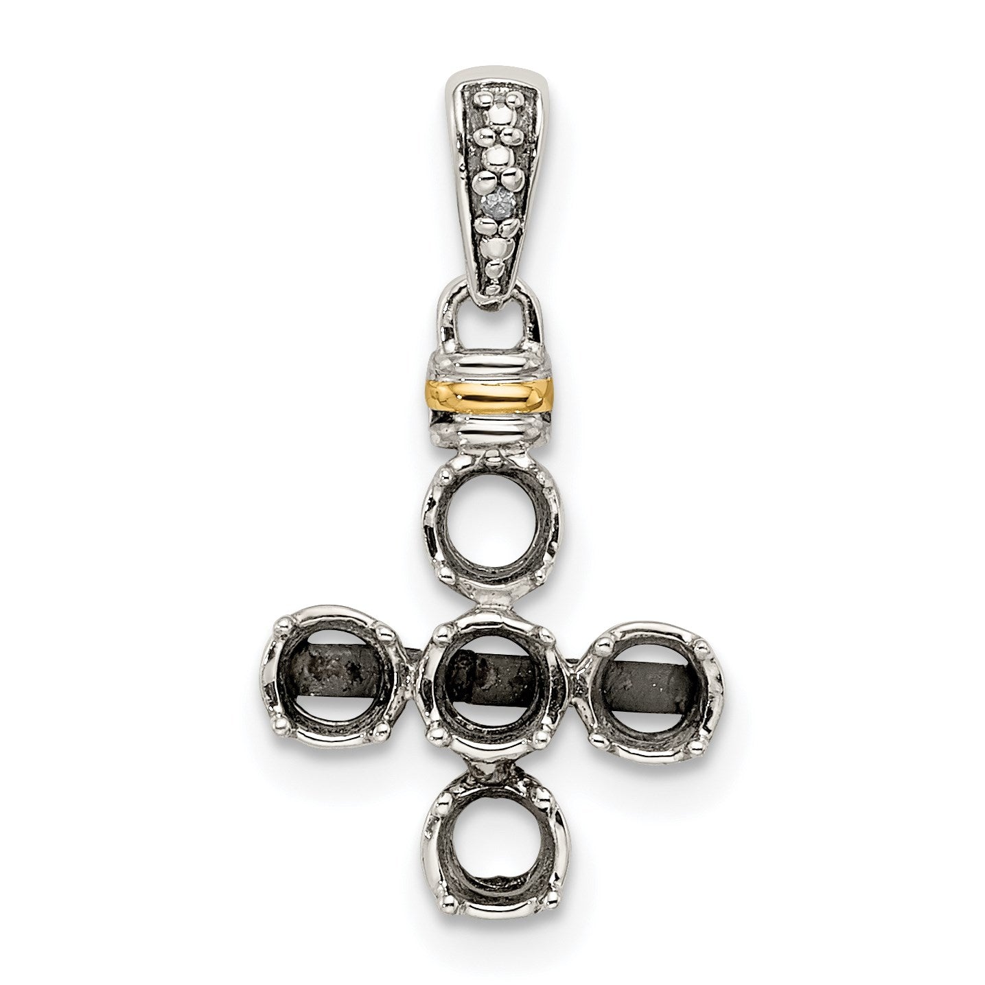 Sterling Silver Antiqued w/14k 5-stone w/Diamond Mothers Pendant Semi-Mount