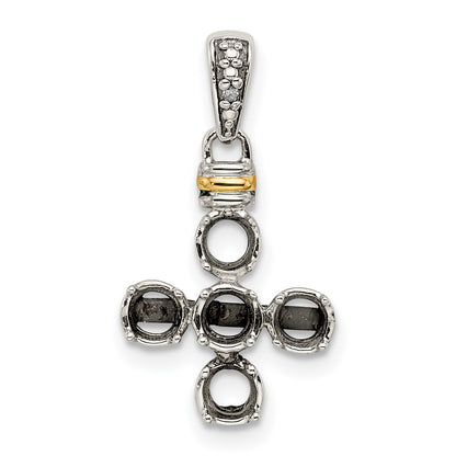 Sterling Silver Antiqued w/14k 5-stone w/Diamond Mothers Pendant Semi-Mount
