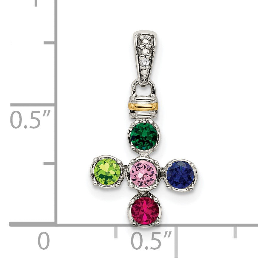 Sterling Silver Antiqued w/14k 5-stone w/Diamond Mothers Pendant Semi-Mount