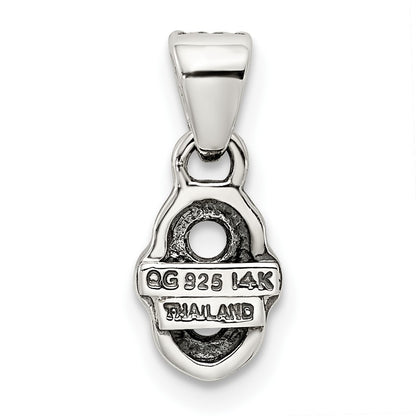Sterling Silver Antiqued w/14k 2-stone w/Diamond Mothers Pendant Semi-Mount