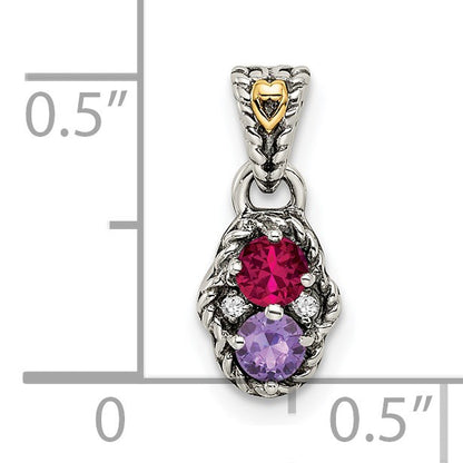 Sterling Silver Antiqued w/14k 2-stone w/Diamond Mothers Pendant Semi-Mount