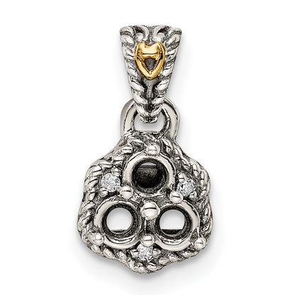 Sterling Silver Antiqued w/14k 3-stone w/Diamond Mothers Pendant Semi-Mount