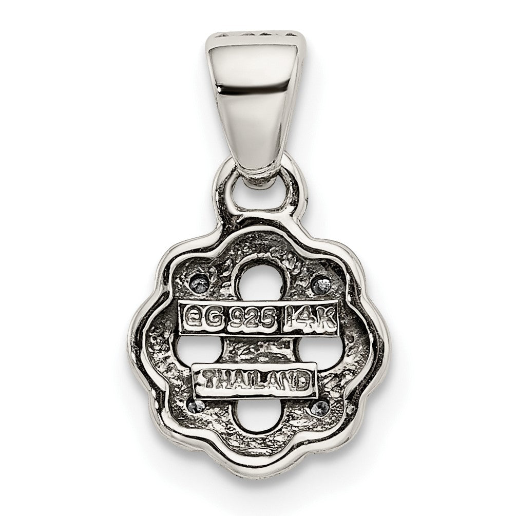 Sterling Silver Antiqued w/14k 4-stone w/Diamond Mothers Pendant Semi-Mount