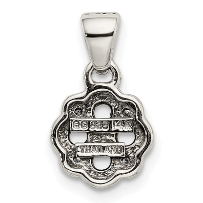 Sterling Silver Antiqued w/14k 4-stone w/Diamond Mothers Pendant Semi-Mount