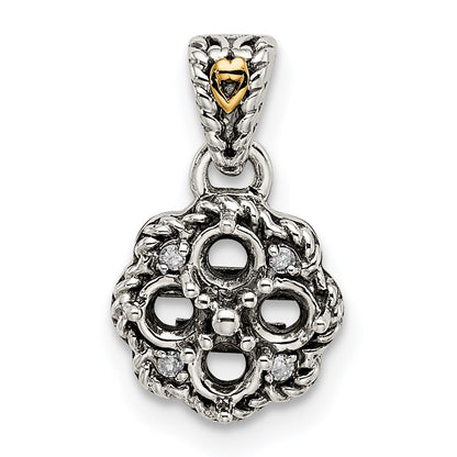 Sterling Silver Antiqued w/14k 4-stone w/Diamond Mothers Pendant Semi-Mount