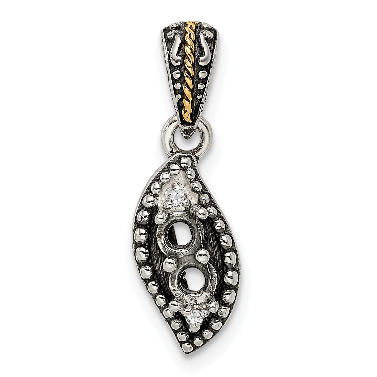 Sterling Silver Antiqued w/14k 2-stone w/Diamond Mothers Pendant Semi-Mount
