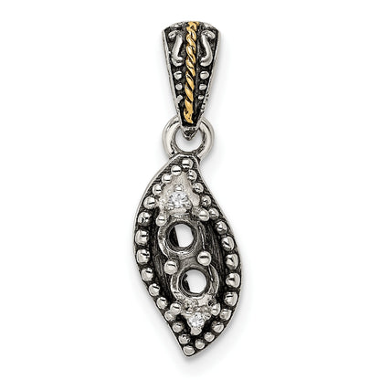 Sterling Silver Antiqued w/14k 2-stone w/Diamond Mothers Pendant Semi-Mount