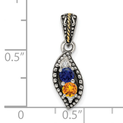 Sterling Silver Antiqued w/14k 2-stone w/Diamond Mothers Pendant Semi-Mount