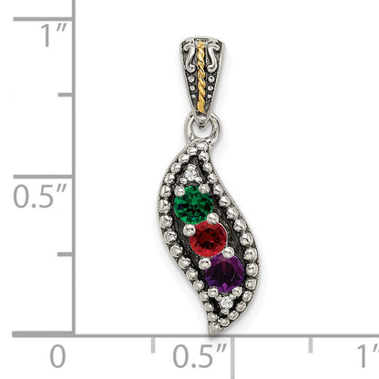 Sterling Silver Antiqued w/14k 3-stone w/Diamond Mothers Pendant Semi-Mount