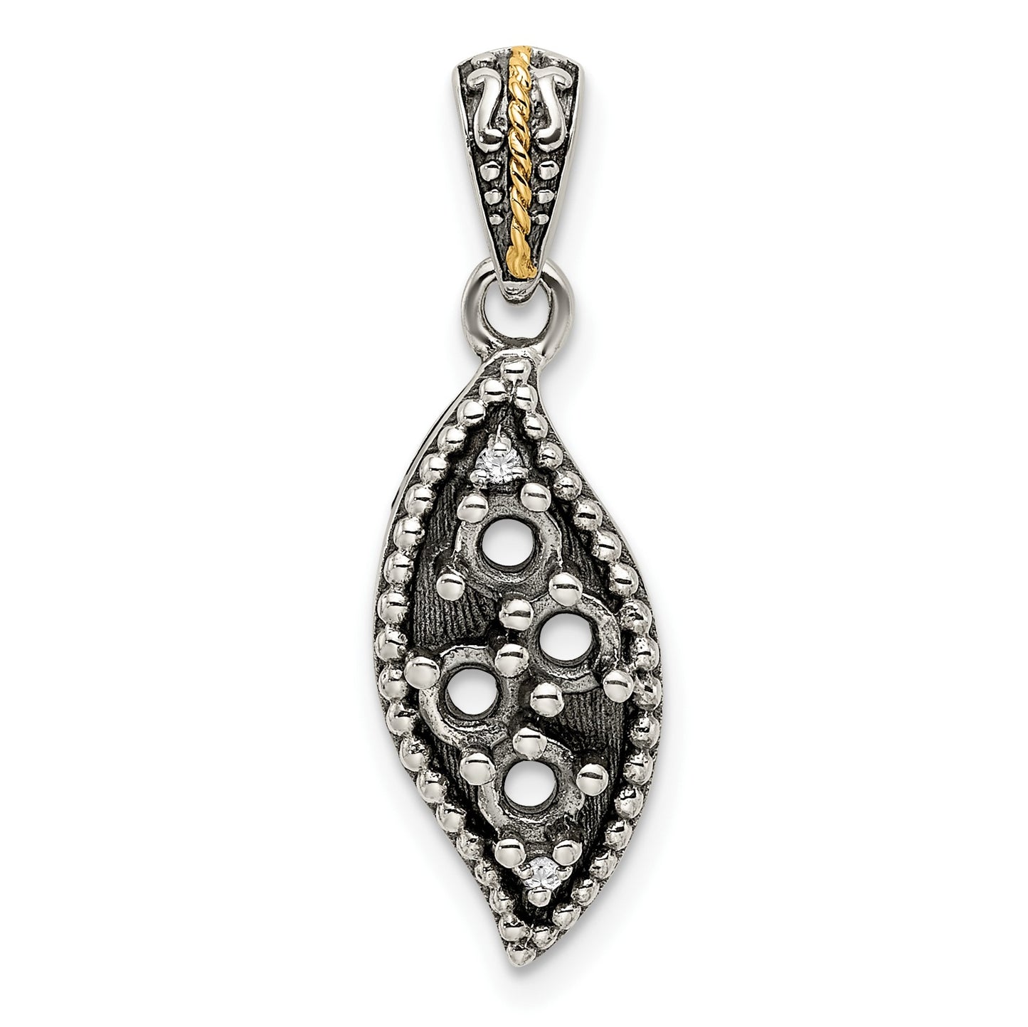 Sterling Silver Antiqued w/14k 4-stone w/Diamond Mothers Pendant Semi-Mount