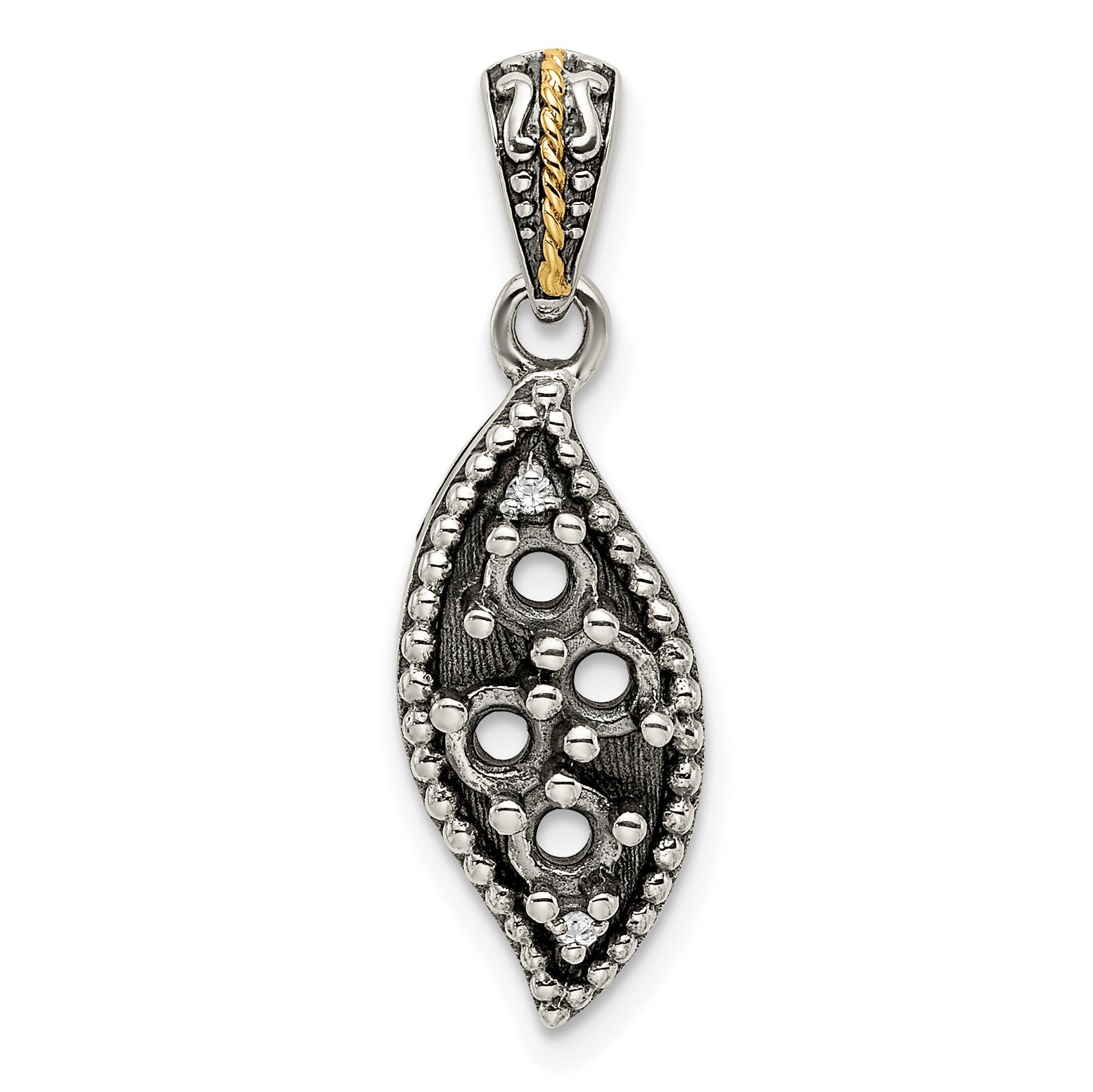 Sterling Silver Antiqued w/14k 4-stone w/Diamond Mothers Pendant Semi-Mount