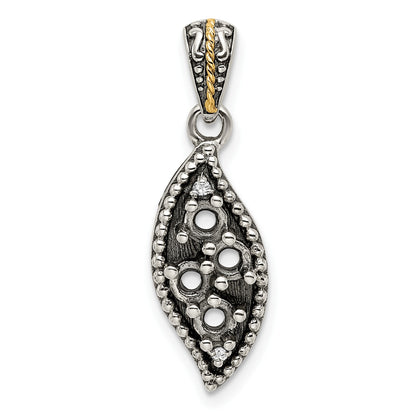 Sterling Silver Antiqued w/14k 4-stone w/Diamond Mothers Pendant Semi-Mount