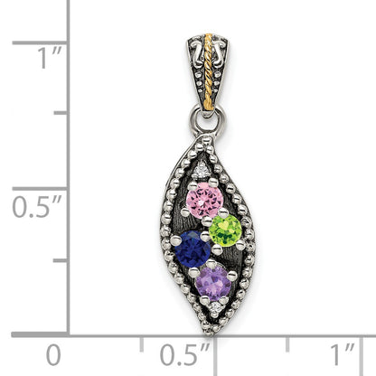 Sterling Silver Antiqued w/14k 4-stone w/Diamond Mothers Pendant Semi-Mount