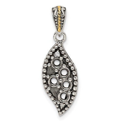 Sterling Silver Antiqued w/14k 5-stone w/Diamond Mothers Pendant Semi-Mount