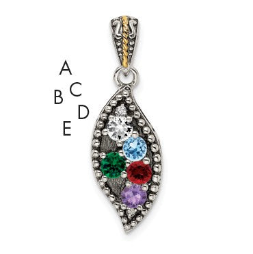 Sterling Silver Antiqued w/14k 5-stone w/Diamond Mothers Pendant Semi-Mount