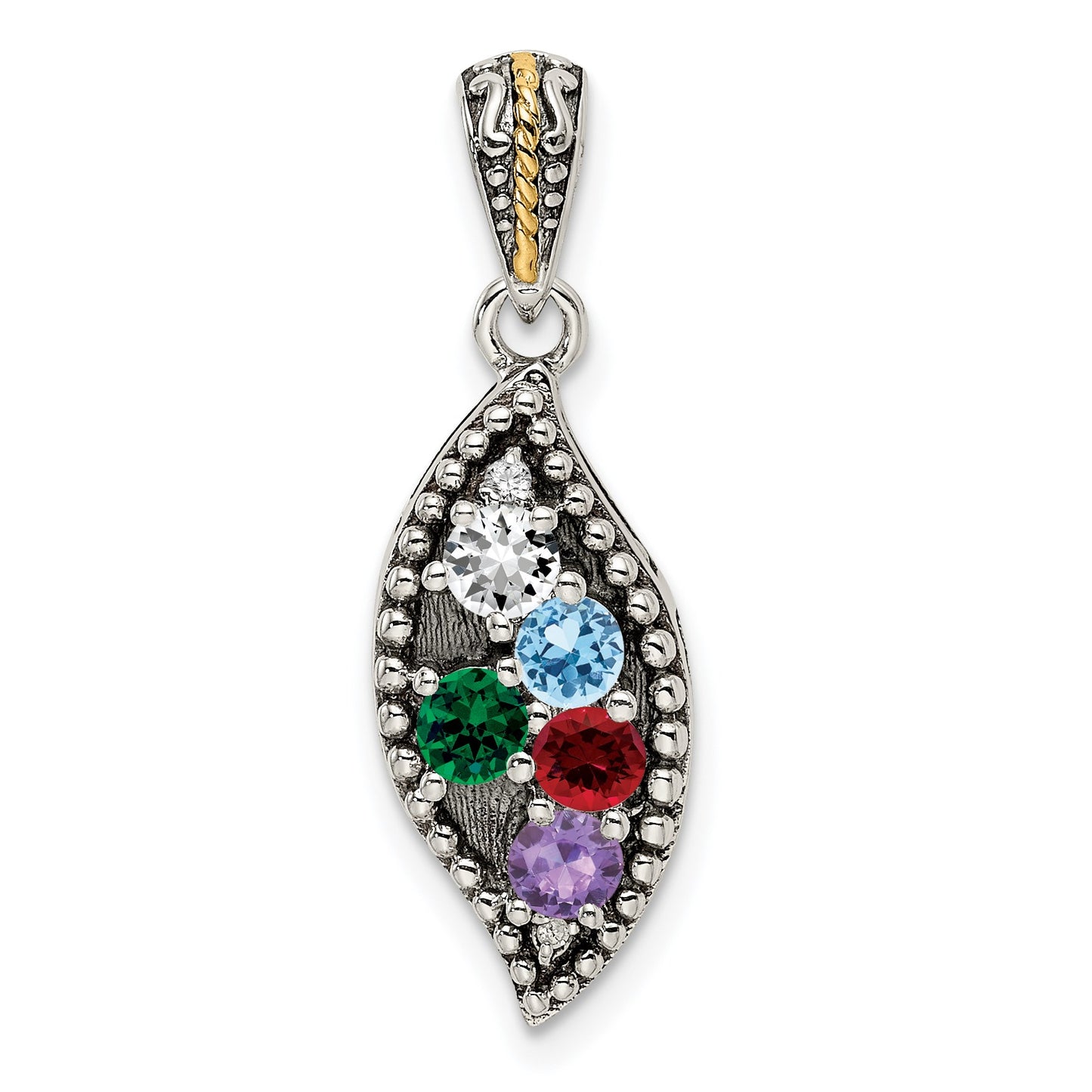 Sterling Silver Antiqued w/14k 5-stone w/Diamond Mothers Pendant Semi-Mount
