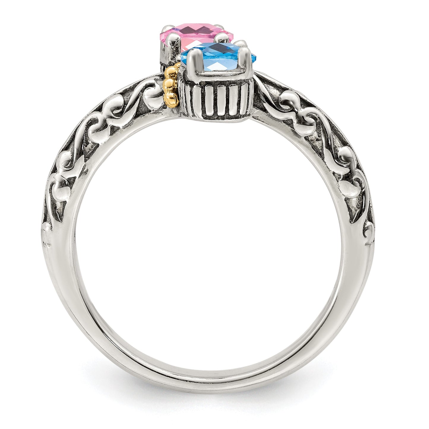 Sterling Silver Antiqued w/14k 2-stone Mother's Ring Mounting
