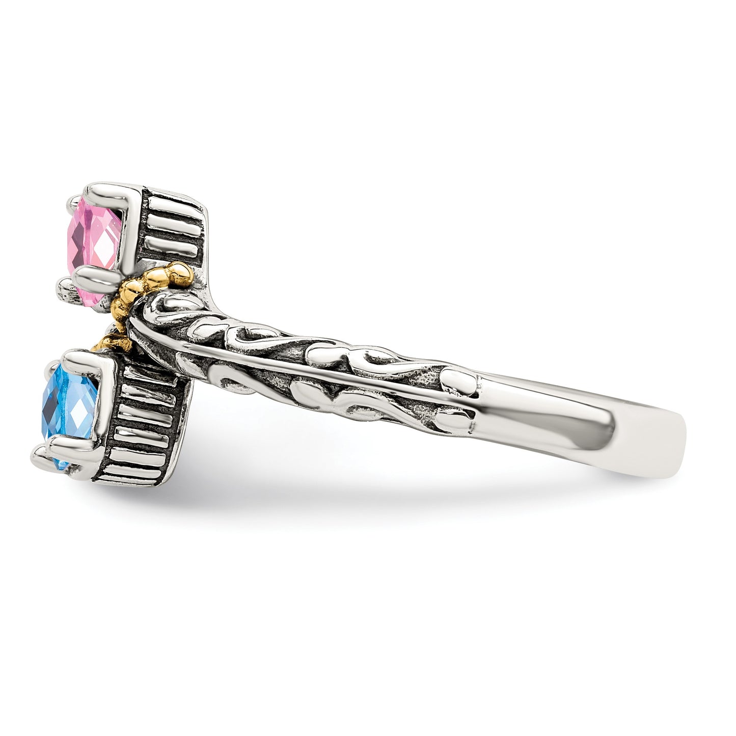 Sterling Silver Antiqued w/14k 2-stone Mother's Ring Mounting