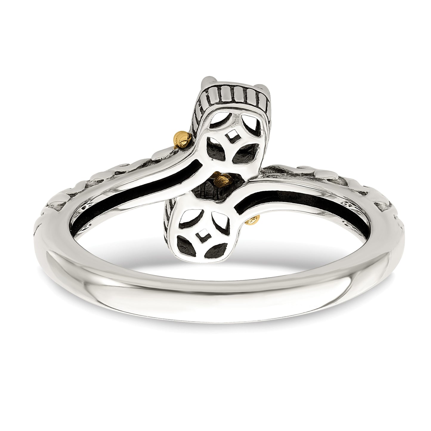Sterling Silver Antiqued w/14k 2-stone Mother's Ring Mounting