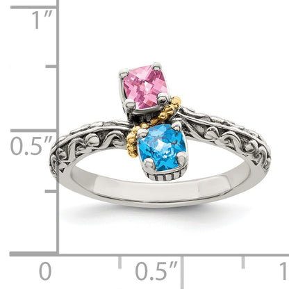 Sterling Silver Antiqued w/14k 2-stone Mother's Ring Mounting
