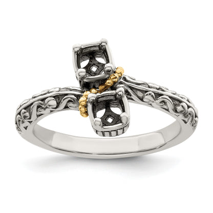 Sterling Silver Antiqued w/14k 2-stone Mother's Ring Mounting