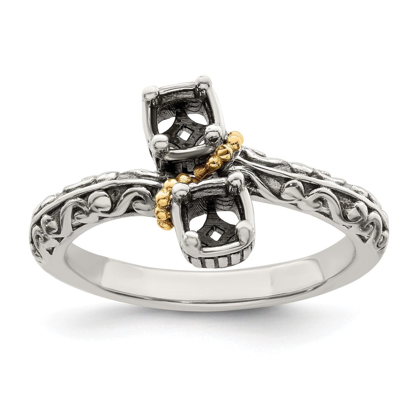 Sterling Silver Antiqued w/14k 2-stone Mother's Ring Mounting