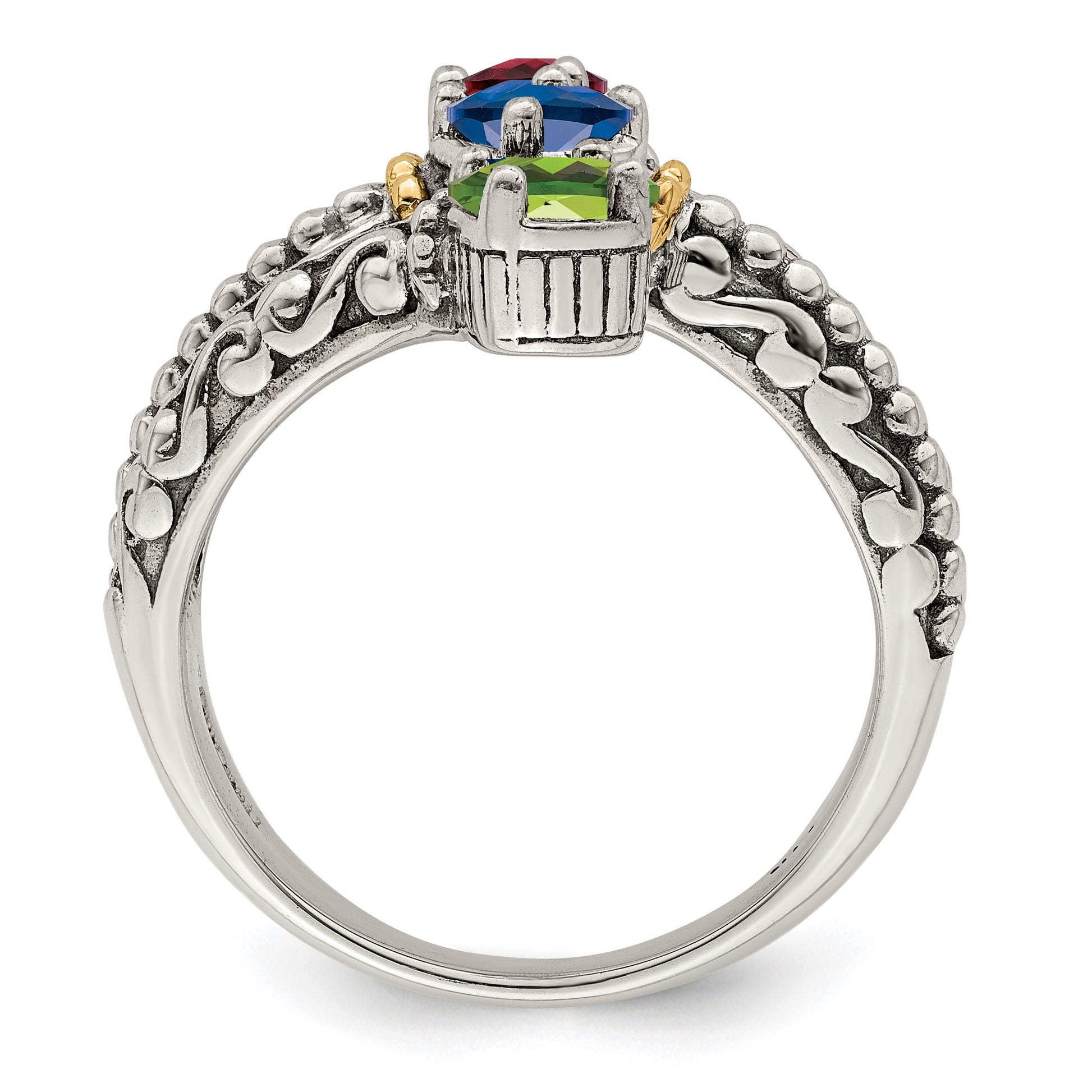Sterling Silver Antiqued w/14k 3-stone Mother's Ring Mounting