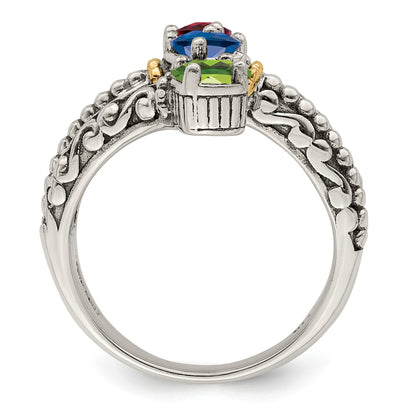 Sterling Silver Antiqued w/14k 3-stone Mother's Ring Mounting