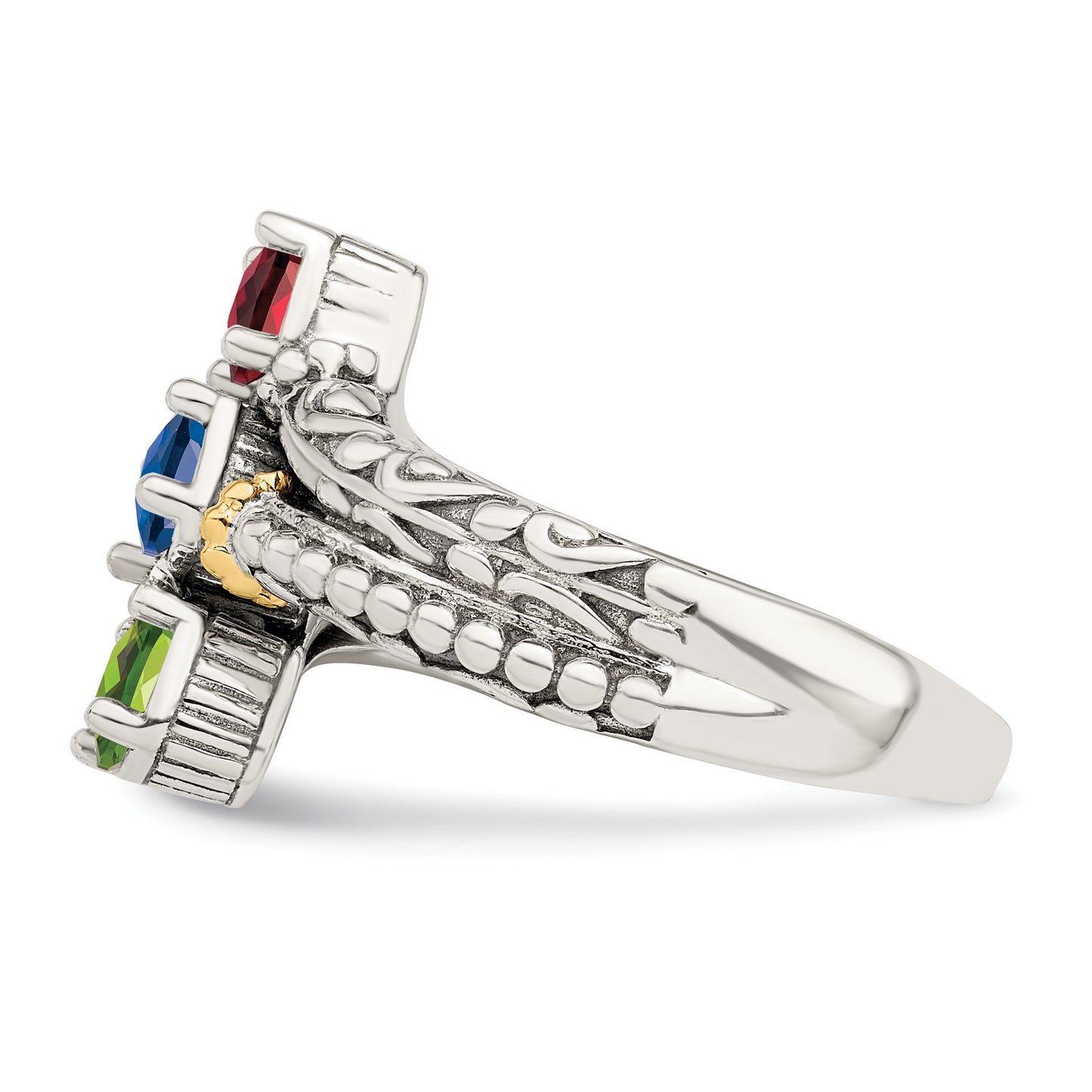 Sterling Silver Antiqued w/14k 3-stone Mother's Ring Mounting