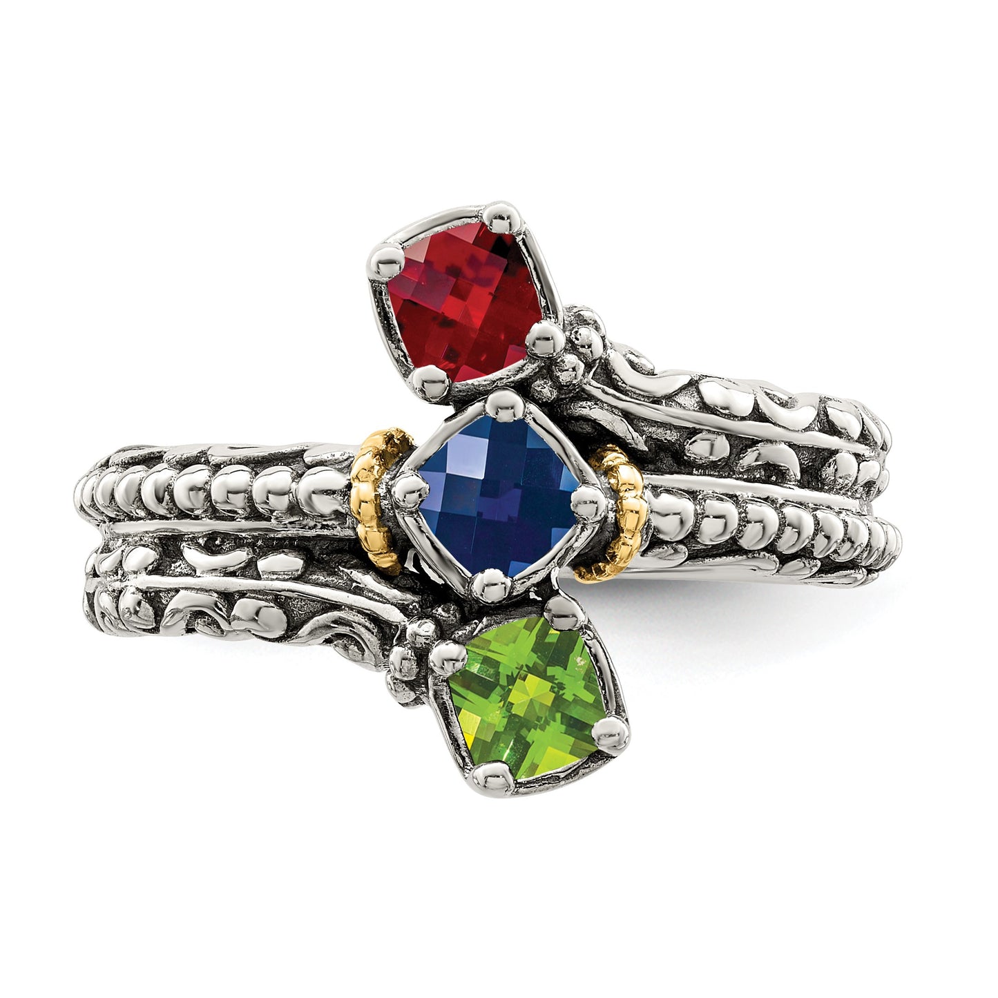 Sterling Silver Antiqued w/14k 3-stone Mother's Ring Mounting
