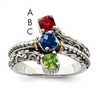 Sterling Silver Antiqued w/14k 3-stone Mother's Ring Mounting