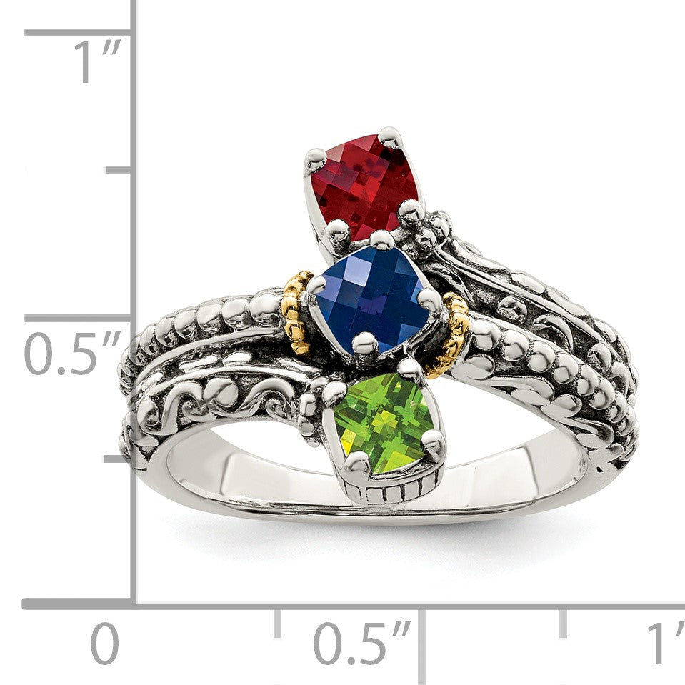 Sterling Silver Antiqued w/14k 3-stone Mother's Ring Mounting