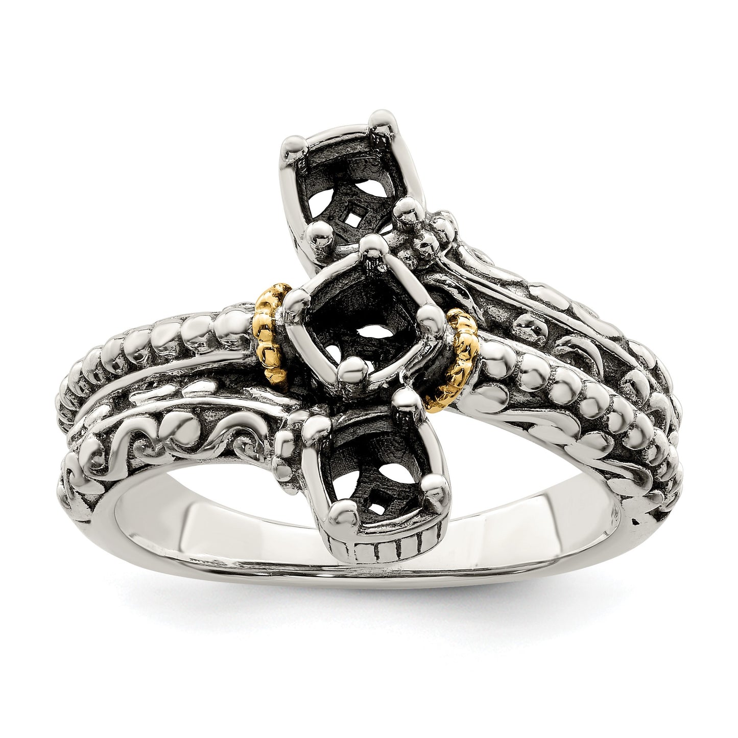 Sterling Silver Antiqued w/14k 3-stone Mother's Ring Mounting
