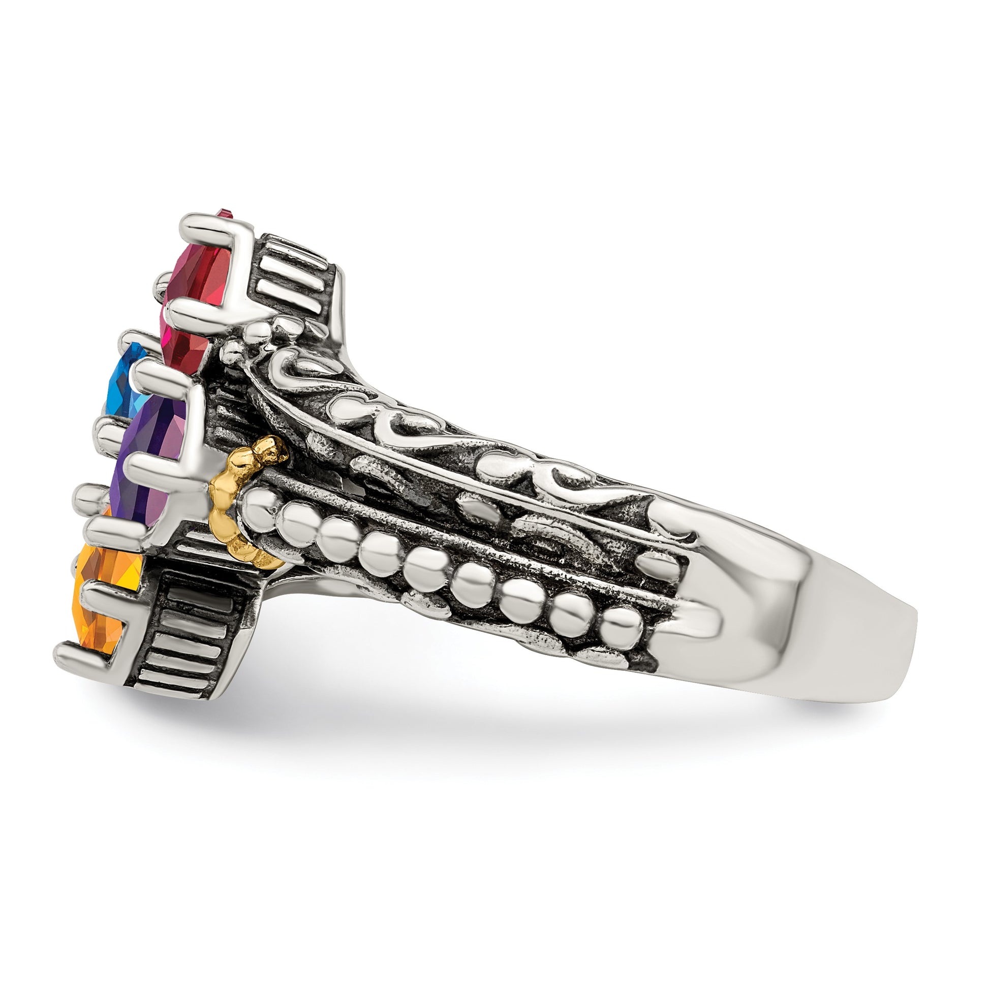 Sterling Silver Antiqued w/14k 4-stone Mother's Ring Mounting
