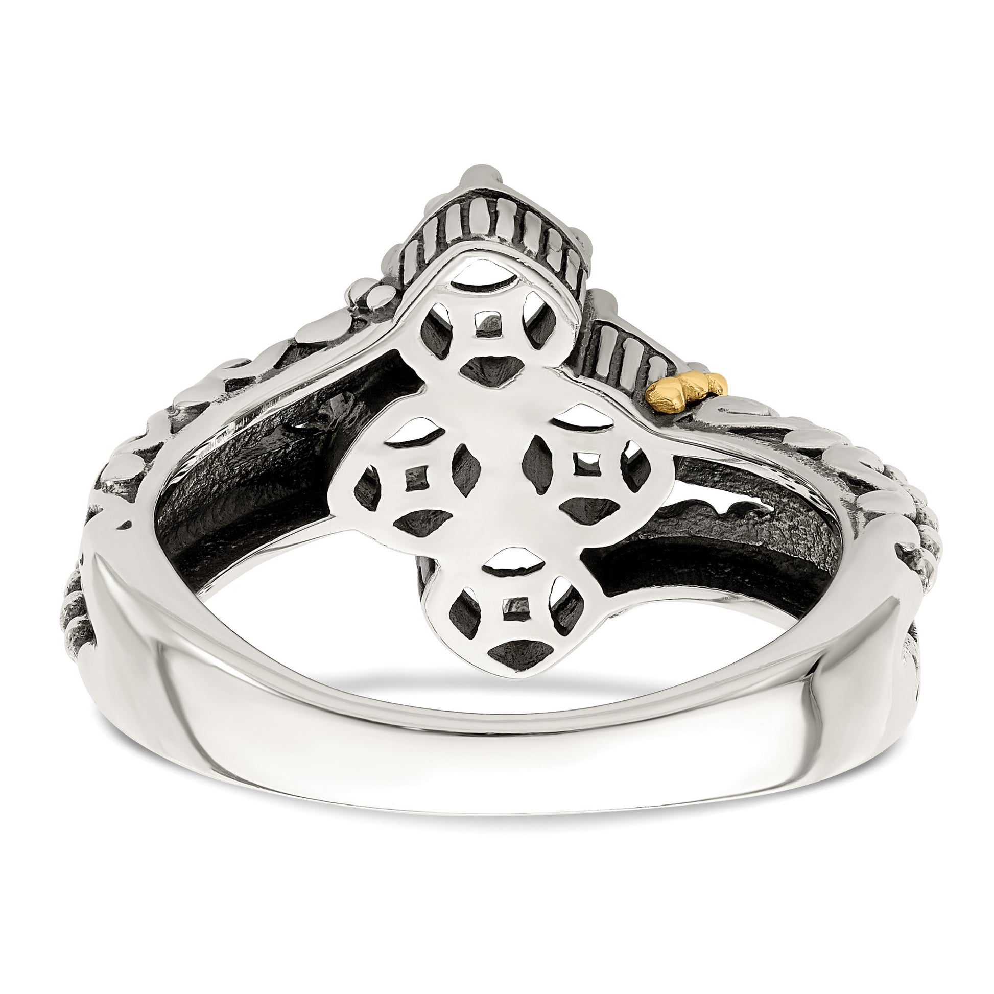 Sterling Silver Antiqued w/14k 4-stone Mother's Ring Mounting