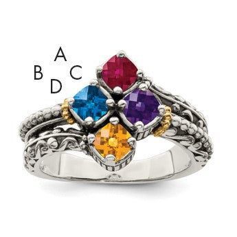 Sterling Silver Antiqued w/14k 4-stone Mother's Ring Mounting