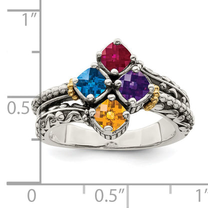 Sterling Silver Antiqued w/14k 4-stone Mother's Ring Mounting