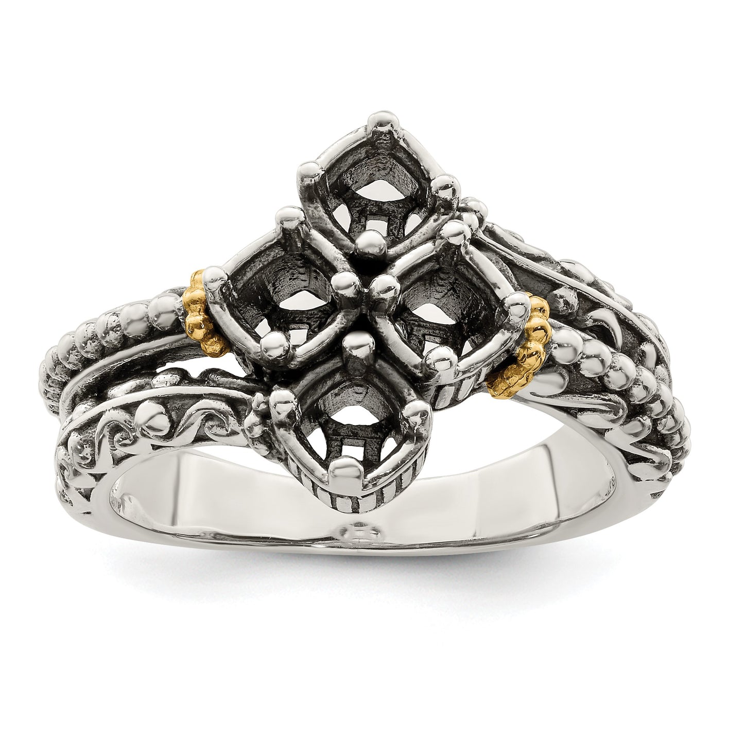 Sterling Silver Antiqued w/14k 4-stone Mother's Ring Mounting