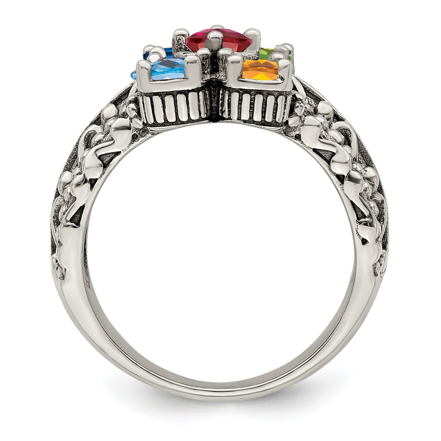 Sterling Silver Antiqued w/14k 5-stone Mother's Ring Mounting