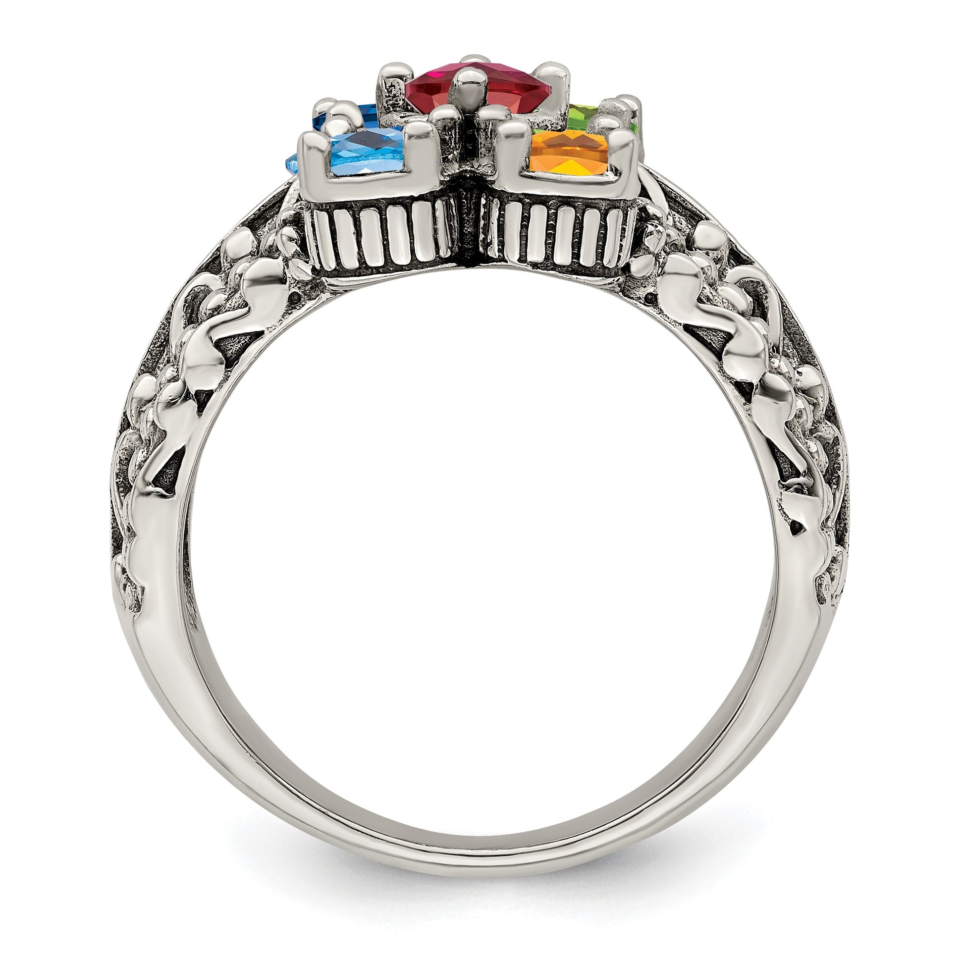 Sterling Silver Antiqued w/14k 5-stone Mother's Ring Mounting