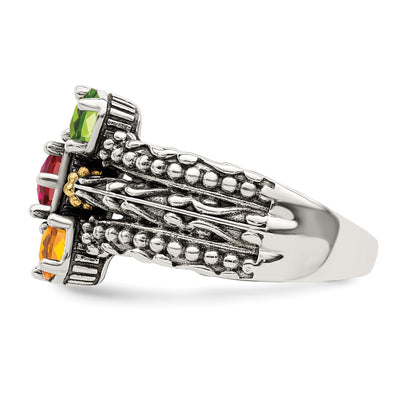 Sterling Silver Antiqued w/14k 5-stone Mother's Ring Mounting