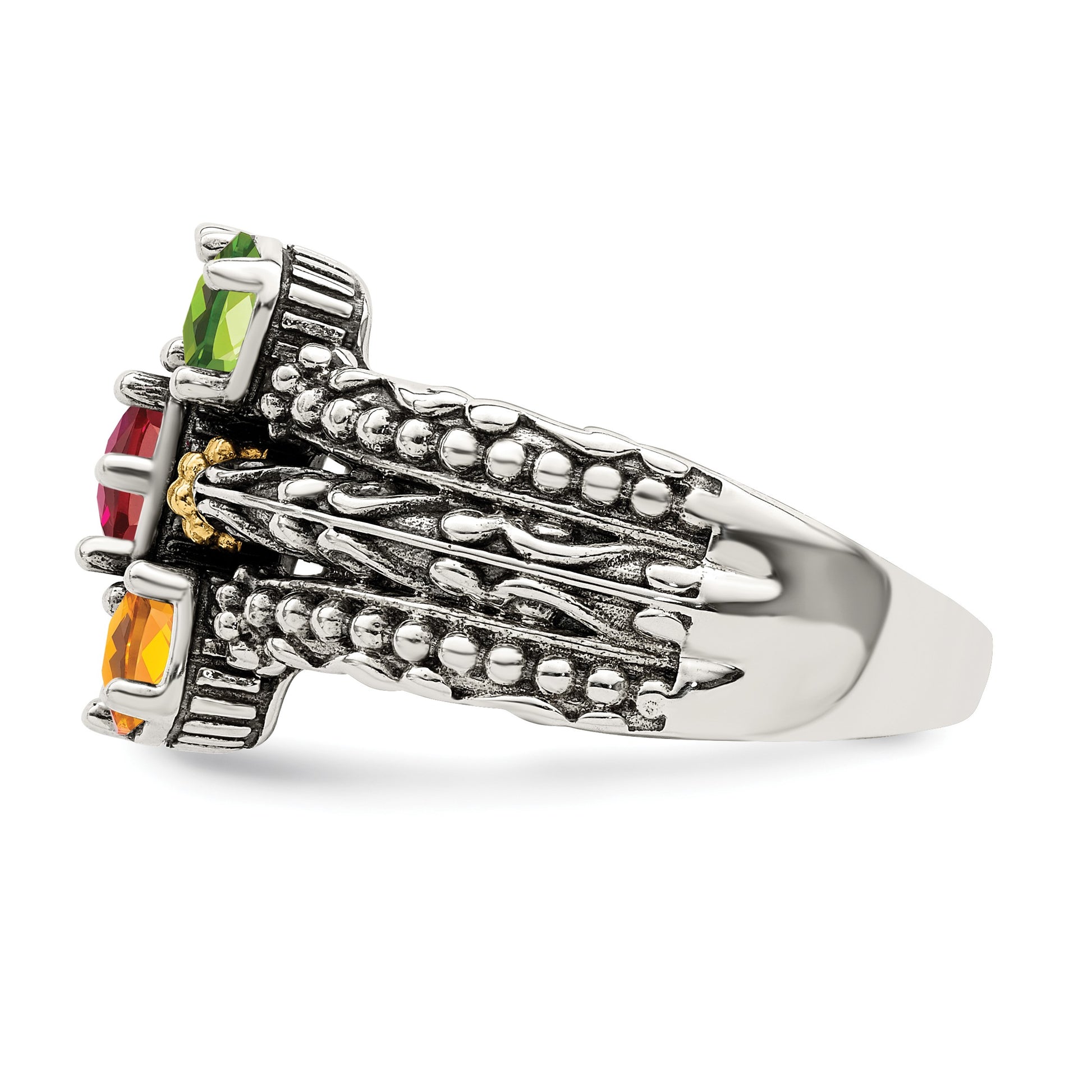 Sterling Silver Antiqued w/14k 5-stone Mother's Ring Mounting