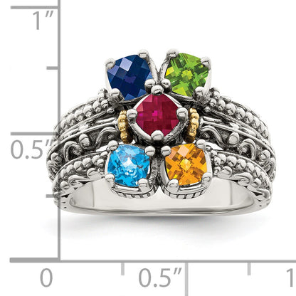 Sterling Silver Antiqued w/14k 5-stone Mother's Ring Mounting