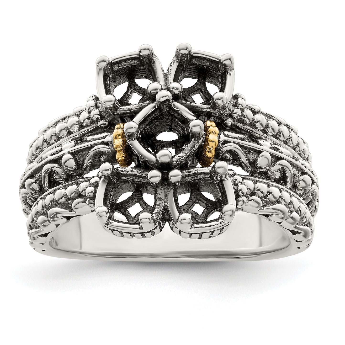 Sterling Silver Antiqued w/14k 5-stone Mother's Ring Mounting